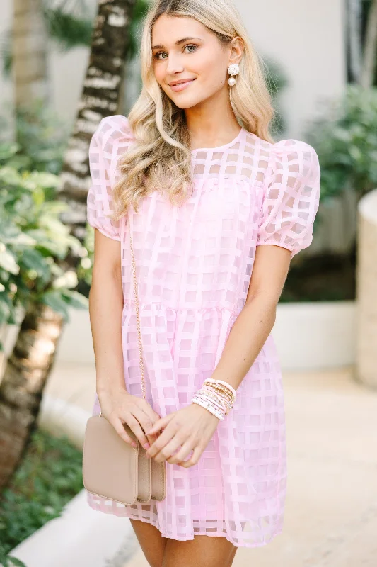 All My Life Blush Pink Textured Babydoll Mini Dress Fashionable Boho-Chic Mini Dress