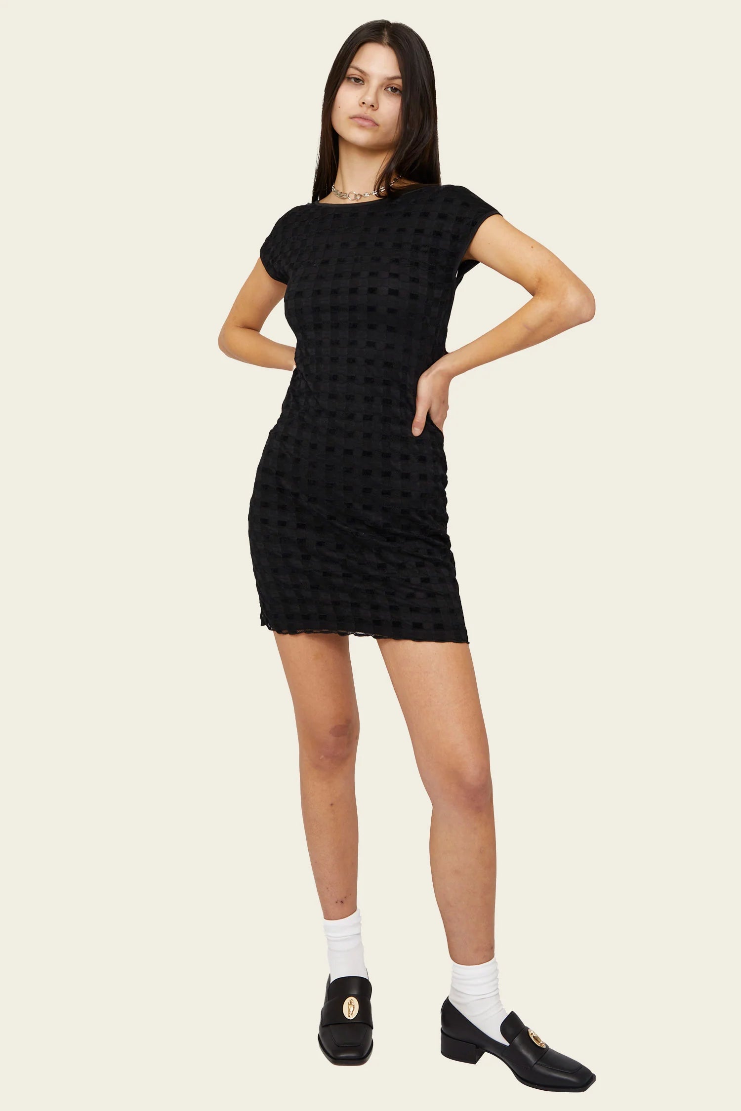 Athalia Mesh Mini Dress in Black Harmony Comfortable Bodycon Mini Dress