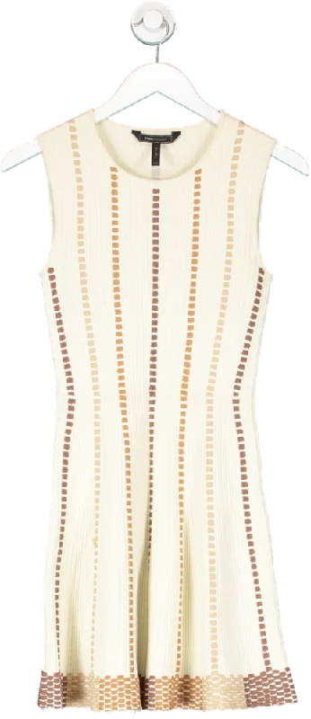 BCBGMAXAZRIA Beige Ribbed Swing Mini Dress UK XXS