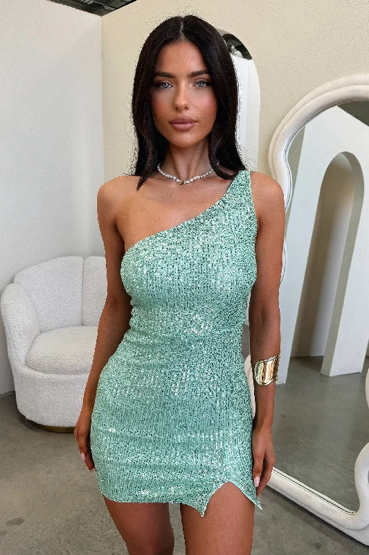 Bethany Mini Dress - Sage Sequin Classic Striped Mini Dress