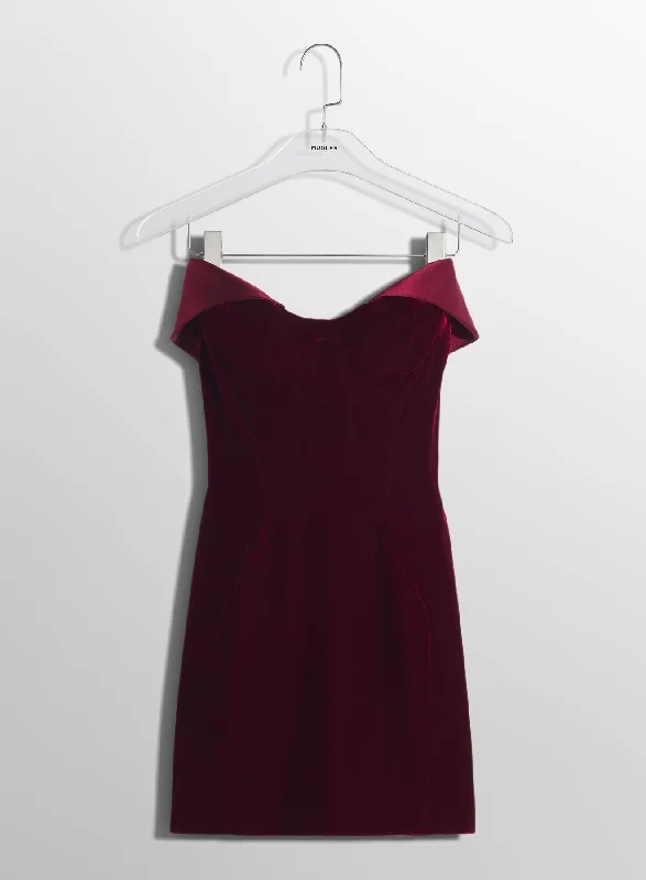 blood red velvet and satin mini dress Fashionable Lace-Trim Mini Dress