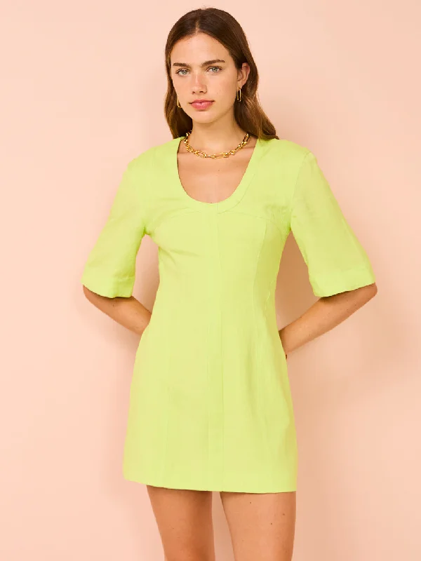 By Johnny Bora Box Sleeve Mini Dress in Sunny Lime Comfortable Fit-and-Flare Mini Dress