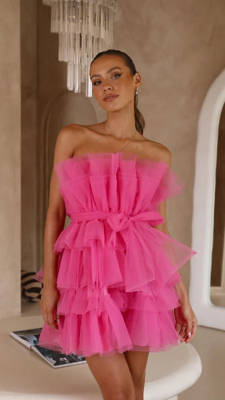 Carrie Mini Dress - Hot Pink Fashionable Mini Dress with Slits