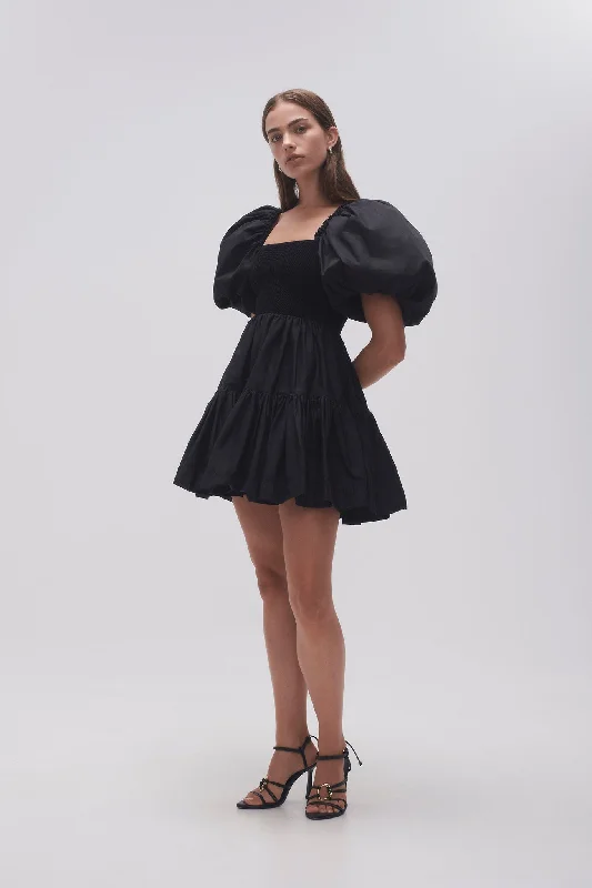 Casa Puff Sleeve Mini Dress Cozy Satin Mini Dress