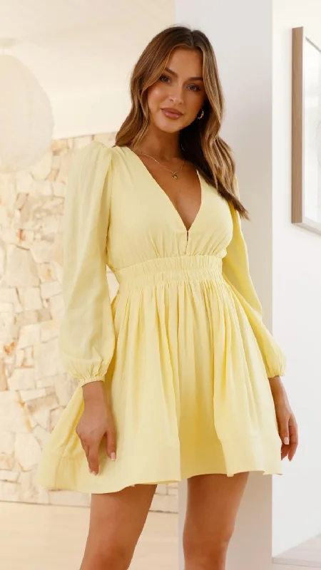 Charlotte Mini Dress - Yellow Elegant Satin Mini Dress