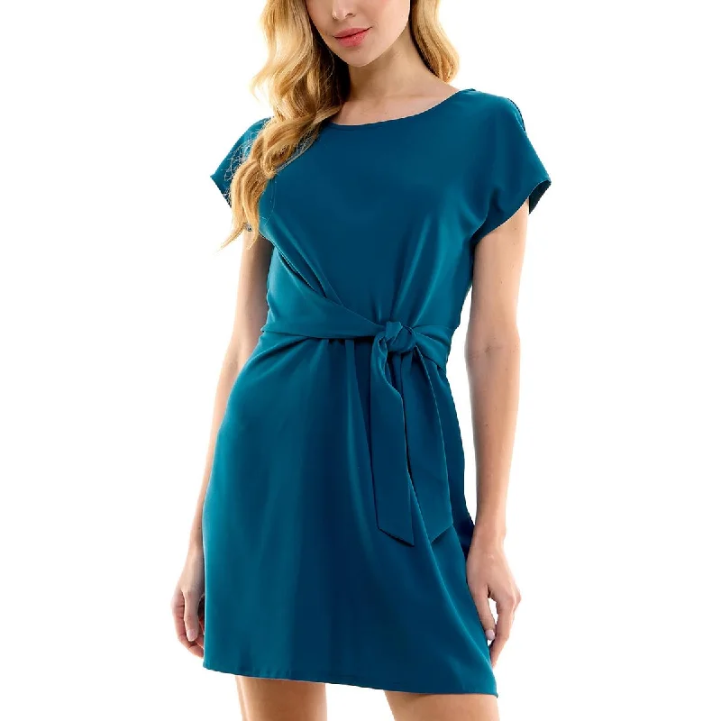 City Studios Womens Juniors Knot-Front Cap Sleeve Mini Dress