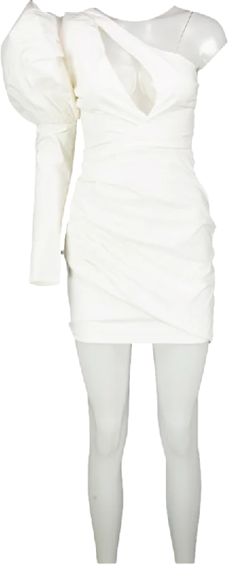 Club L Manhattan White One Shoulder Puff Sleeve Mini Dress UK 8