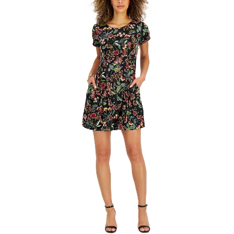 Connected Apparel Womens Petites Floral Print  Mini Dress