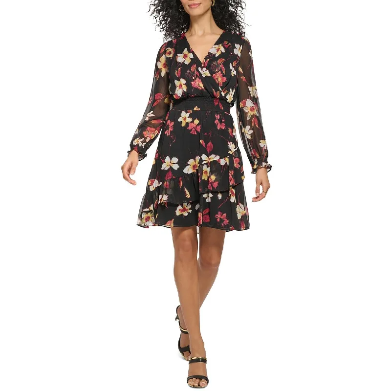 DKNY Womens Chiffon Floral Mini Dress