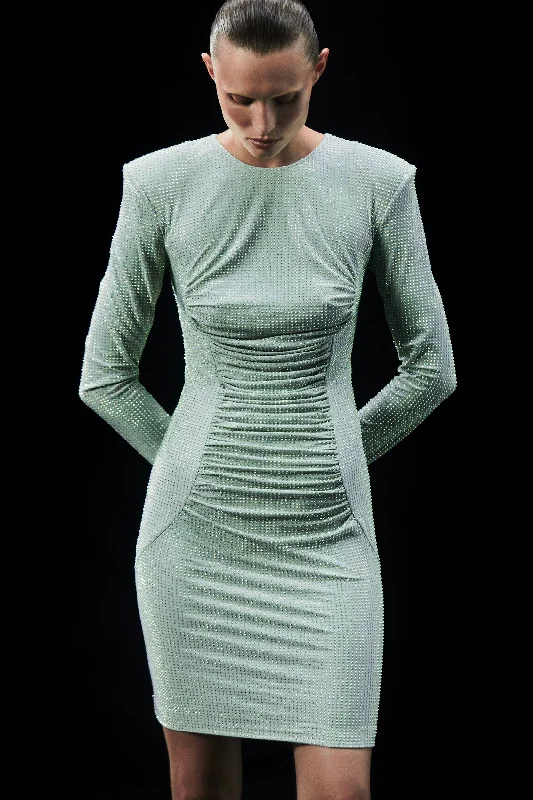 Crystal Stretch Mini Dress Casual Mini Dress with Pockets