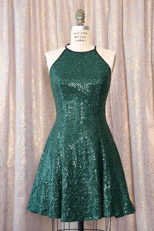 Emerald Disco Ball Mini Dress S/M Chic Halter Mini Dress