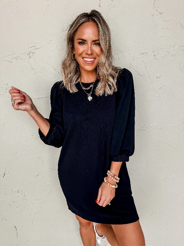 Draw You Close Braided Mini Dress-Black Comfortable Polka Dot Mini Dress