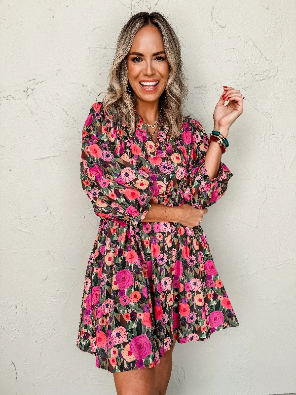 Floral Shop V Neck Mini Dress Classic Shift Mini Dress