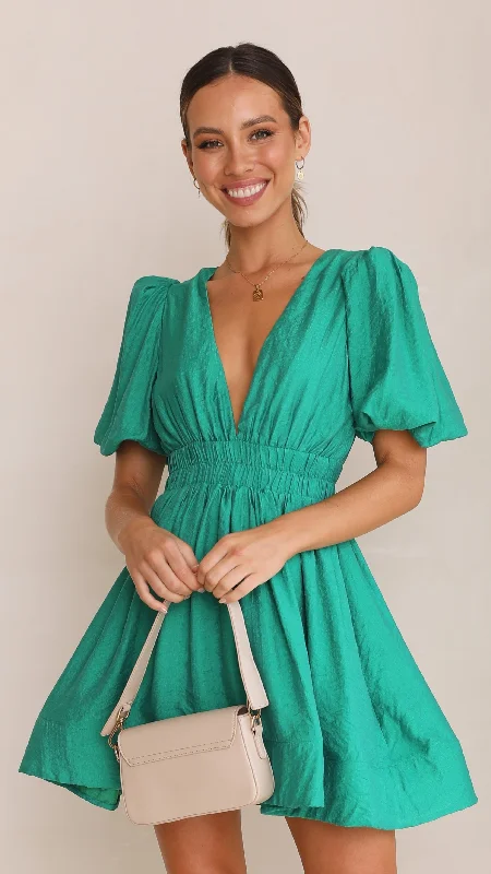 Erin Mini Dress - Emerald Comfortable Off-Shoulder Mini Dress
