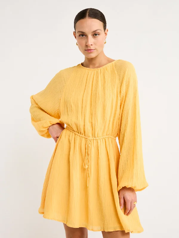 Faithfull the Brand Constance Mini Dress in Saffron Stylish Button-Down Mini Dress