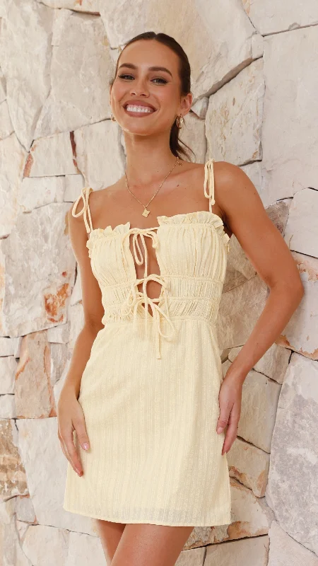 Francesca Mini Dress - Yellow Cozy Wraparound Mini Dress