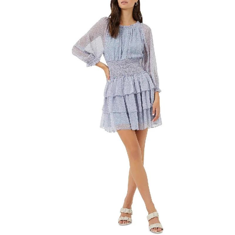 French Connection Womens Smocked Tiered Mini Dress