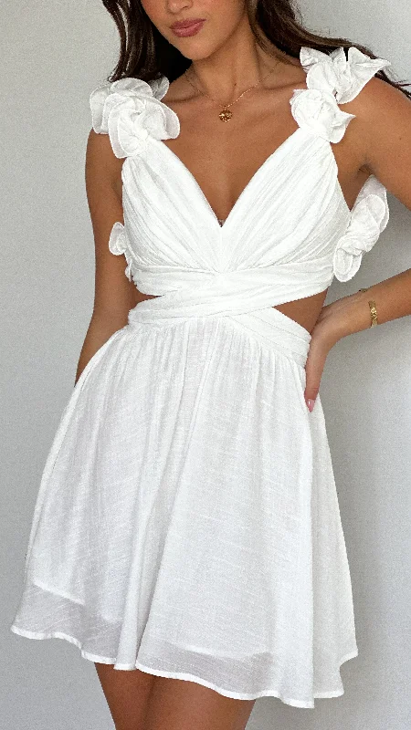 Galilhai Mini Dress - White Fashionable Off-Shoulder Mini Dress