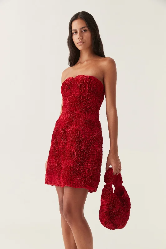Gazer Rosette Mini Dress Cozy Satin Mini Dress