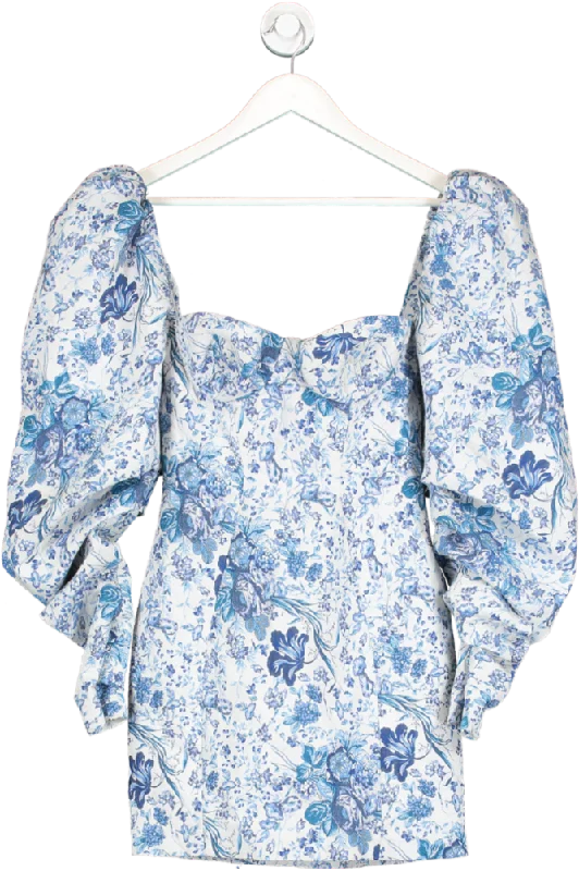 House of CB Blue Jacquard Floral Off The Shoulder Mini Dress UK S