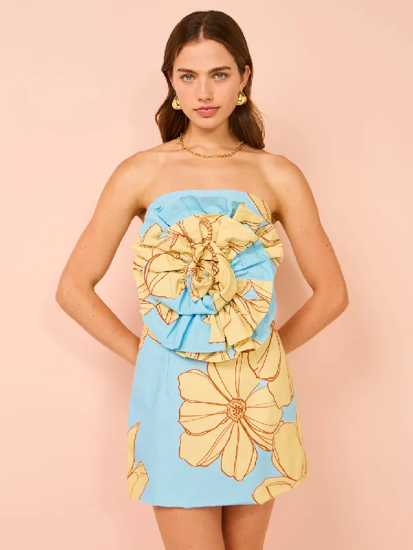 Issy Rose Bodice Mini Dress in Summer Print Elegant Off-Shoulder Dress Mini