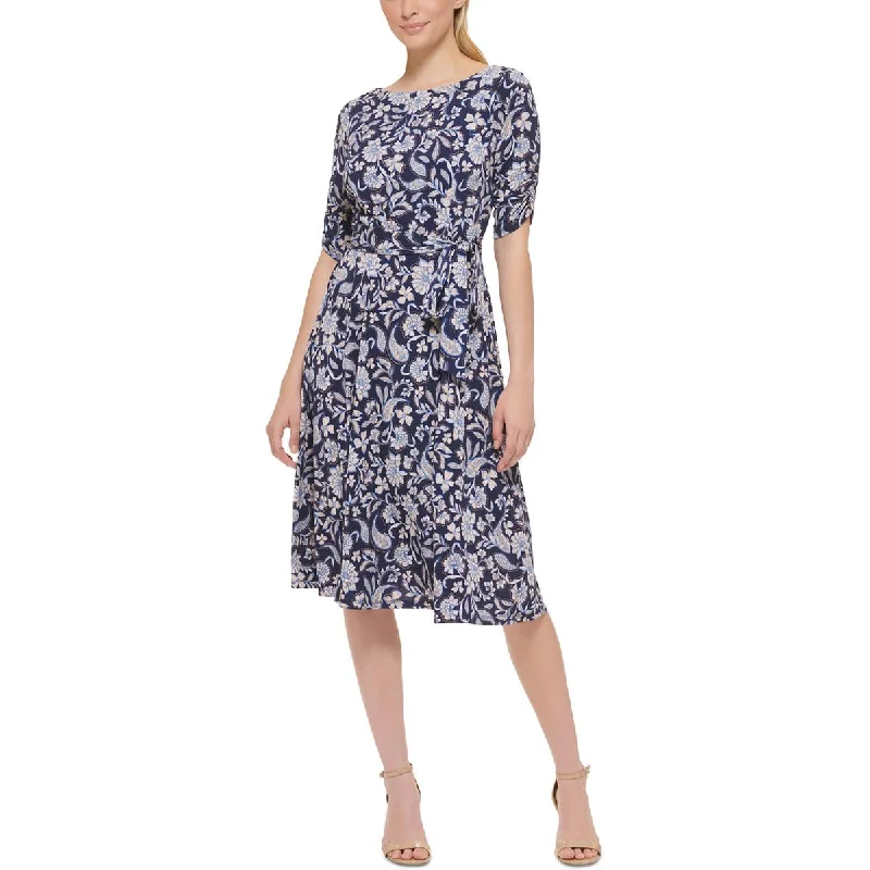 Jessica Howard Womens Petites Floral Print Knee-Length Mini Dress