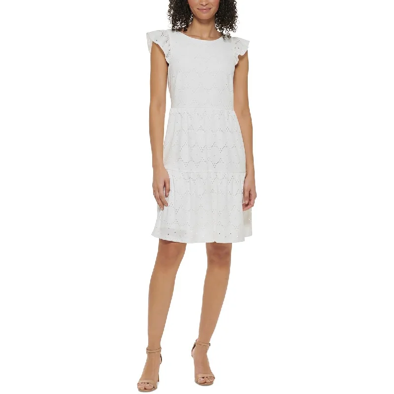 Jessica Howard Womens Petites Tiered Eyelet Mini Dress