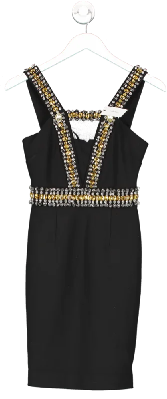 Karen Millen Black Embellished Halter Figure Form Mini Dress UK 6