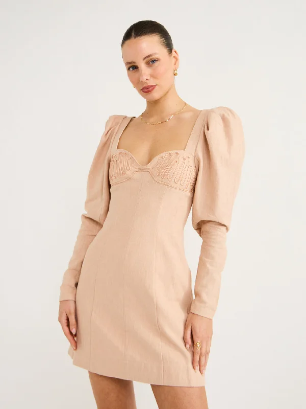 Clea Leyla Embroidered Mini Dress in Dusty Salmon Classic White Mini Dress