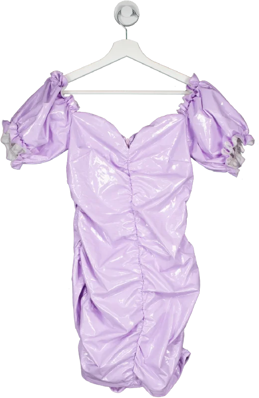 Little Mistress Purple Wet Look Puff Sleeve Mini Dress UK 10