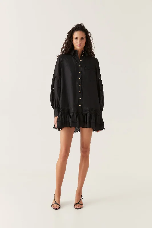 Lotus Shirt Mini Dress Elegant Vintage Mini Dress
