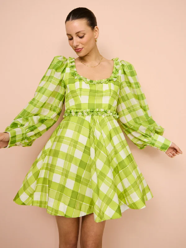 Acler Mellor Mini Dress in Citron Check Print Classic Striped Mini Dress