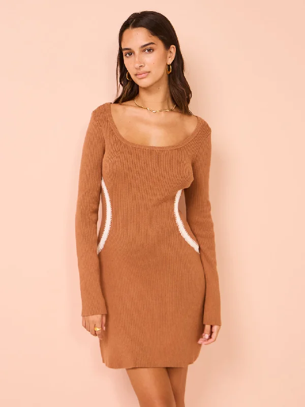 Mon Renn Connect Mini Dress in Chai Comfortable Polka Dot Mini Dress