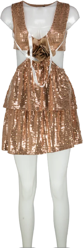 Nasty Gal Metallic Sequin Side Cut Out Mini Dress UK XS