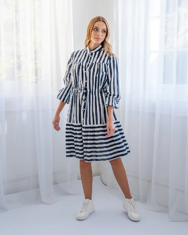 Natalia Mini Dress - Stripe Elegant Tulle Mini Dress