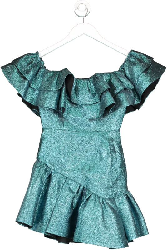 NBD Blue Off The Shoulder Ruffle Mini Dress UK XXS