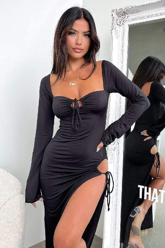 Noor Maxi Dress - Black Elegant Velvet Maxi Dress