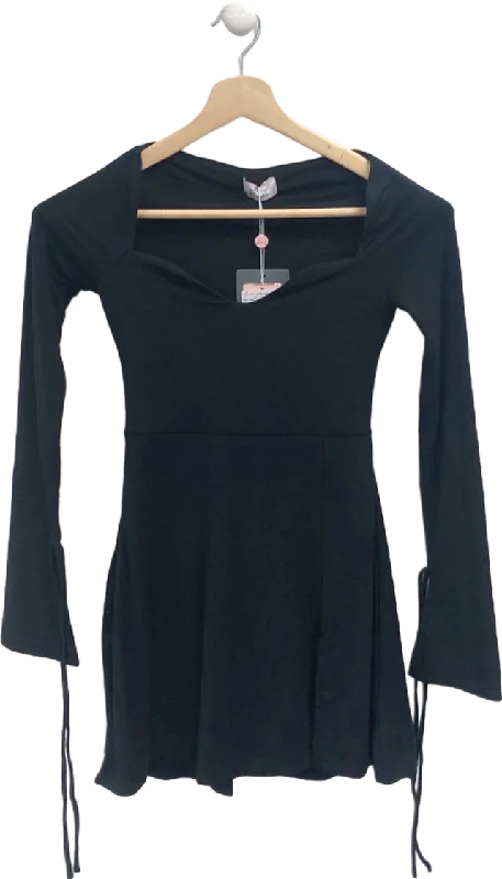 Oh Polly Black Long Sleeve Mini Dress Size UK 8