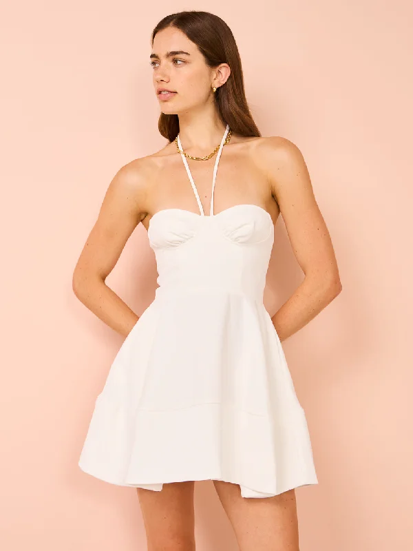 One Fell Swoop Evelyn Mini Dress in Ivory Crepe Elegant Mini Dress with Ruffles