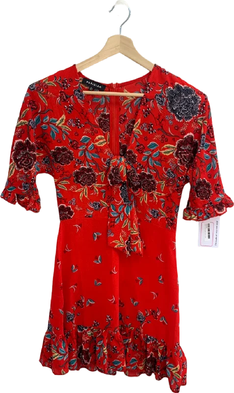 Parisian Red Floral Mini Dress UK 10