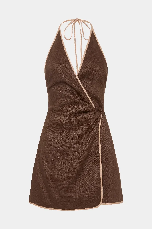 AFFOGATO TWIST MINI DRESS - CHOCOLATE Elegant Lace-Up Mini Dress