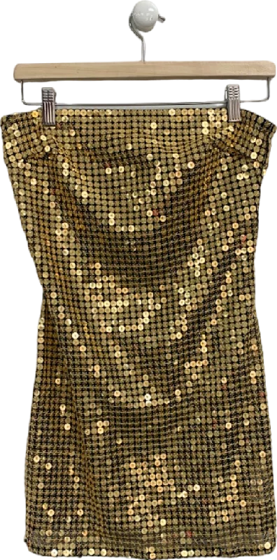 Pretty Little Thing Gold Sequin Mini Dress UK 10