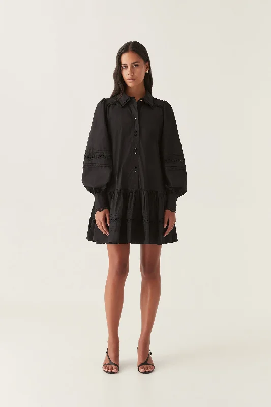 Reva Wave Trim Mini Dress Cozy A-Line Mini Dress