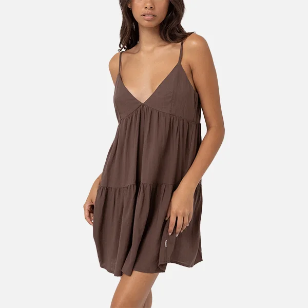 Rhythm Classic Tiered Mini Dress - Chocolate