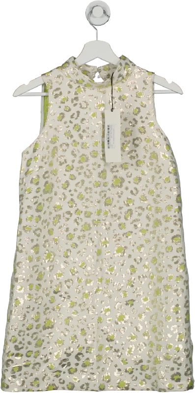 River Island Cream Green Animal Print Shift Mini Dress UK 8