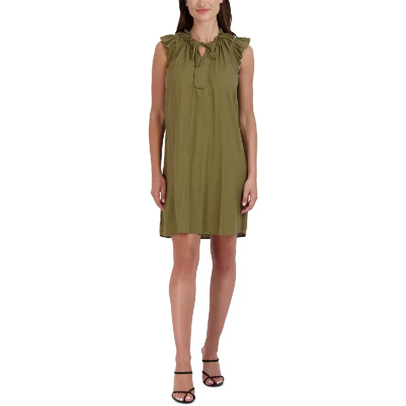 Robbie Bee Womens Ruffled Linen Mini Dress