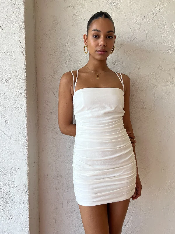 Rumer Mecca Mini Dress in White Casual High-Waist Mini Dress