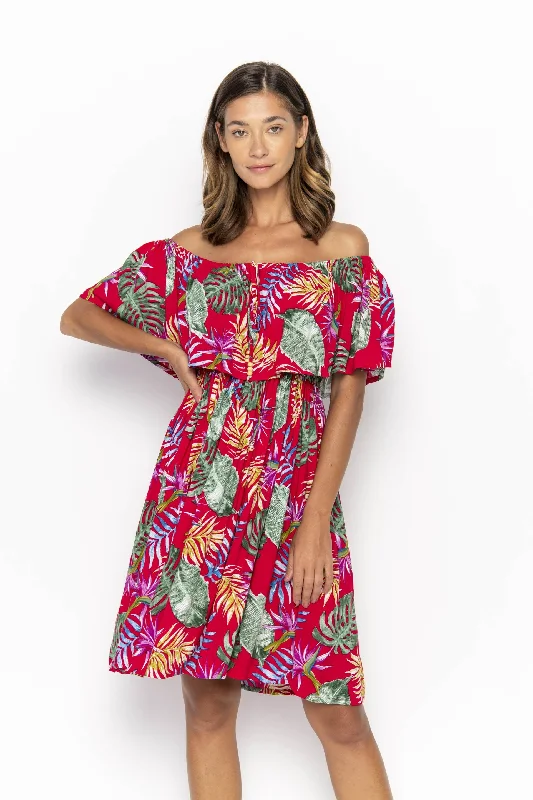 Safia, Tropical Monstera Red, Mini Dress Classic Black Mini Dress