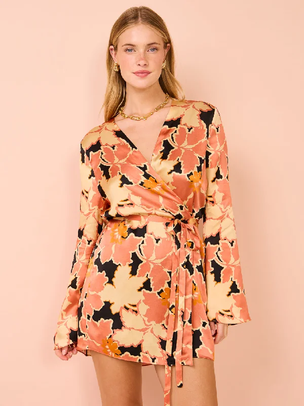 Shona Joy Rosa Silk Wrap Mini Dress in Coral Pink/Multi Fashionable Denim Mini Dress