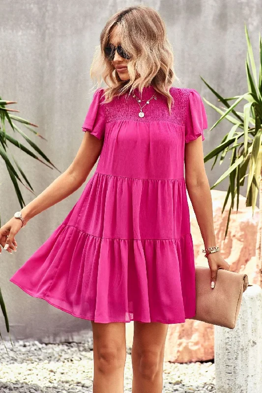 Smocked Puff Sleeve Tiered Mini Dress Comfortable Smocked Mini Dress